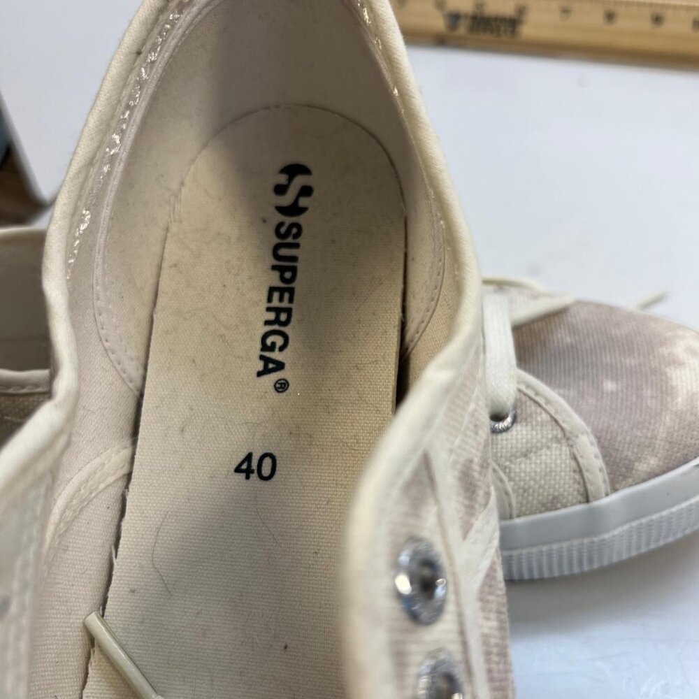 Superga Print Tl Sneaker Women's Size 40 White Tan Lace Up Outsole Rubber - Picture 2 of 3